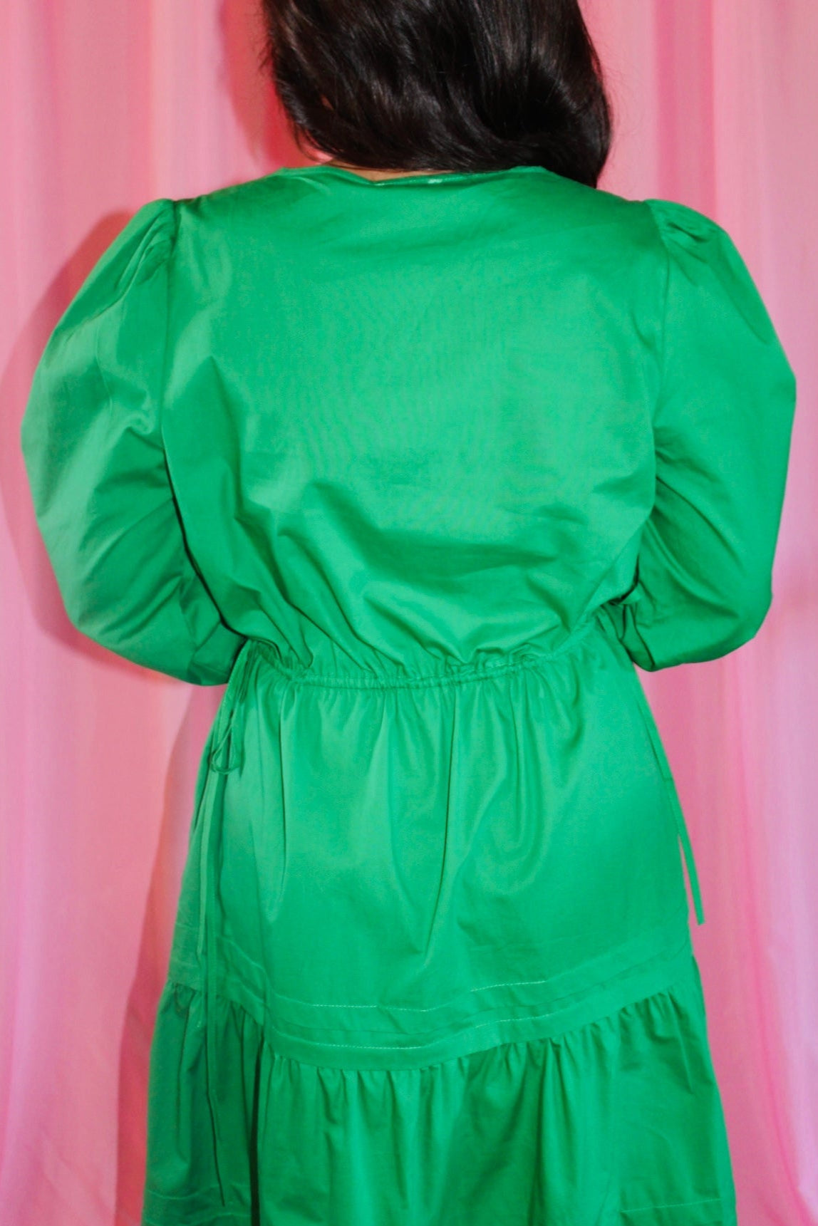 The Jayde Kelly Green Poplin Tiered Midi Dress