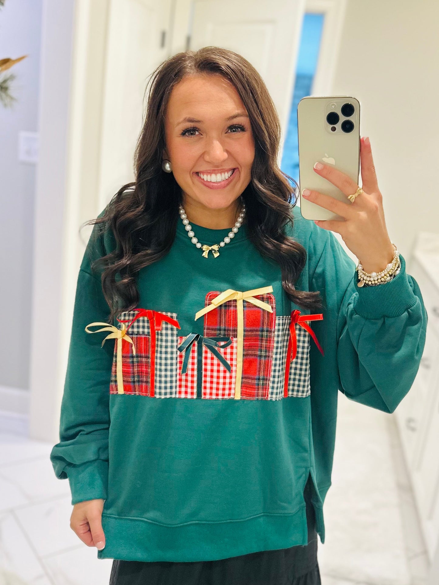 The Christmas Gift Box Patchwork Embroidered Sweatshirt