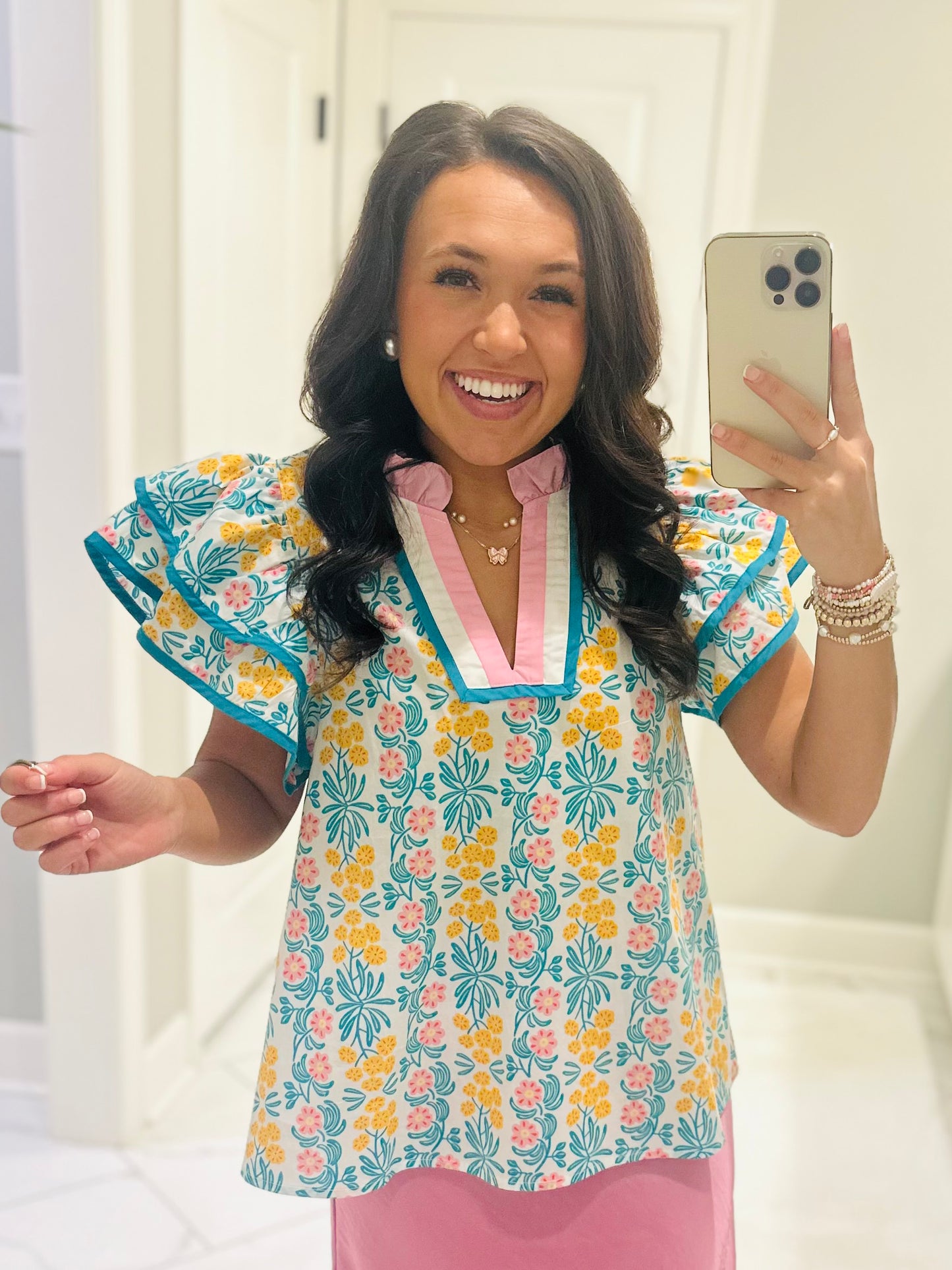 The Cora Blue + Pink Floral Top