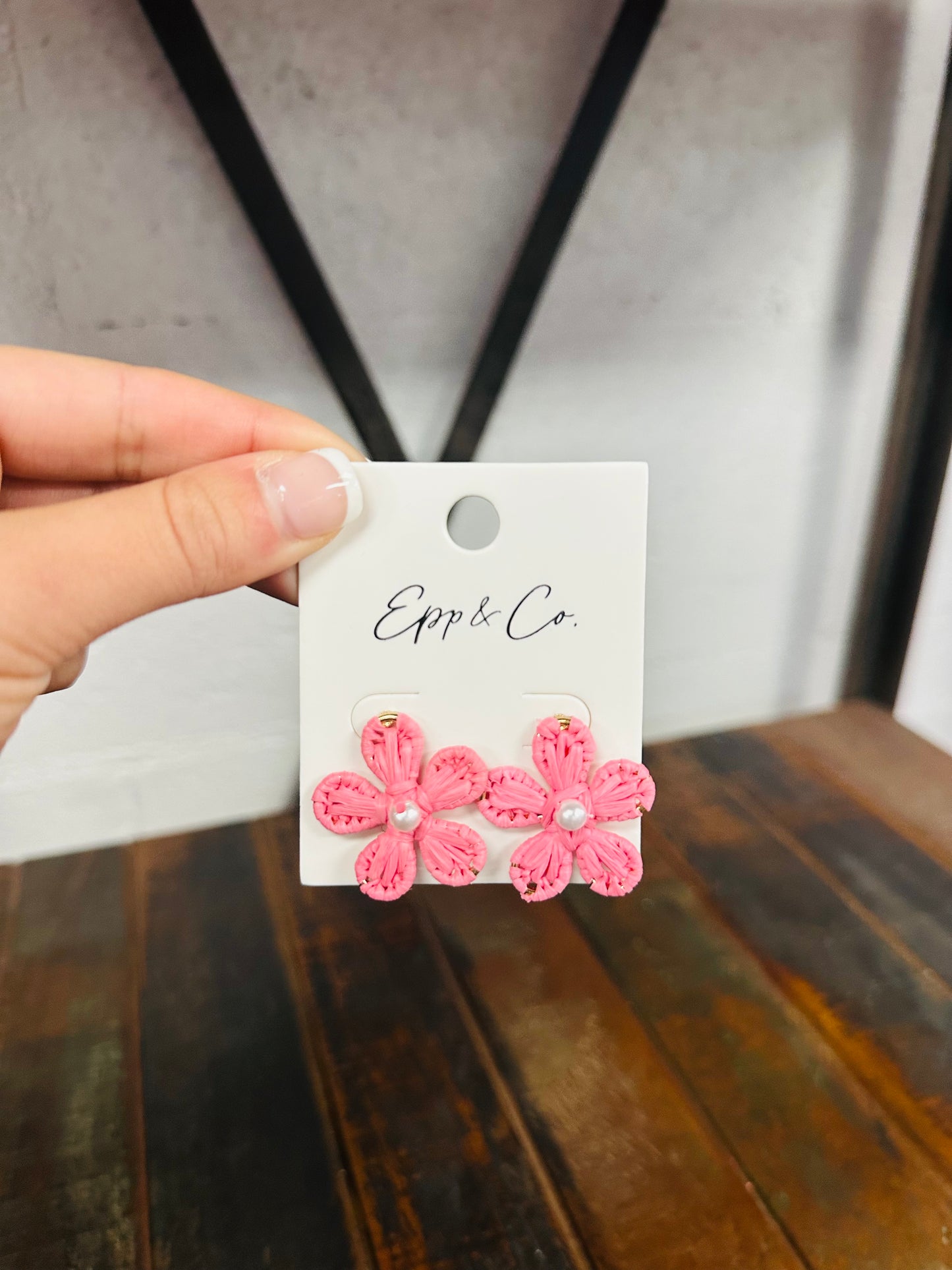 Pink Flower Raffia Stud