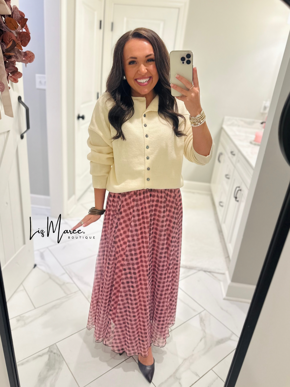 The Ada Pink + Brown Gingham Maxi Skirt
