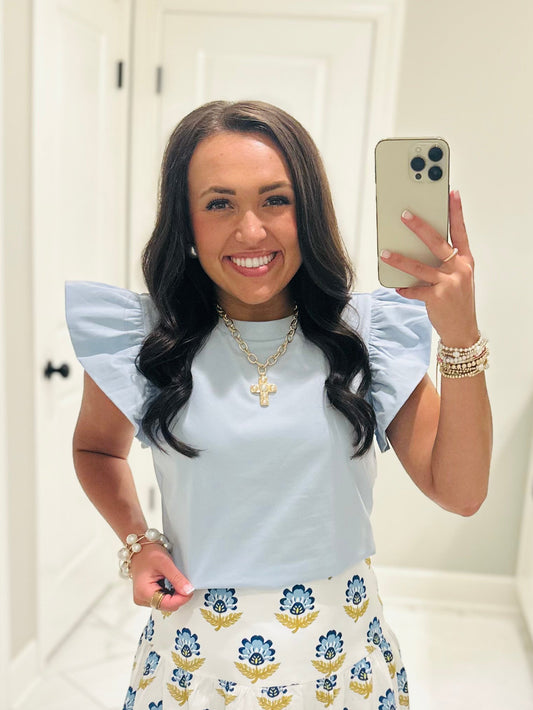 The Tillie Baby Blue Ruffled Sleeve Top