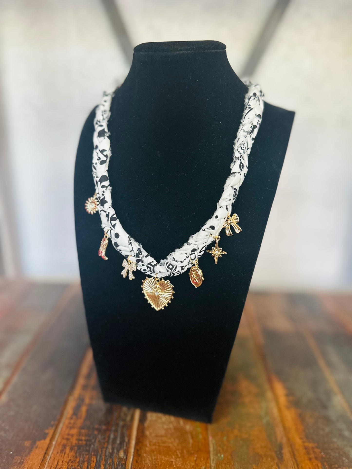 So Sweet & Chic White Gold Charm Scarf Necklace