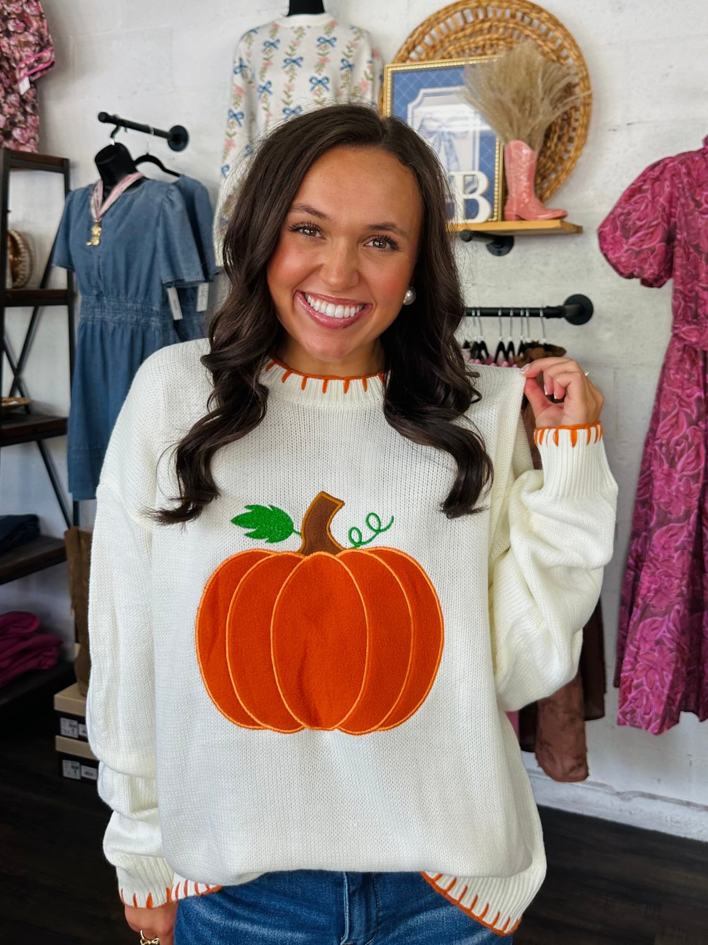 The Hello Pumpkin Embroidered Sweater