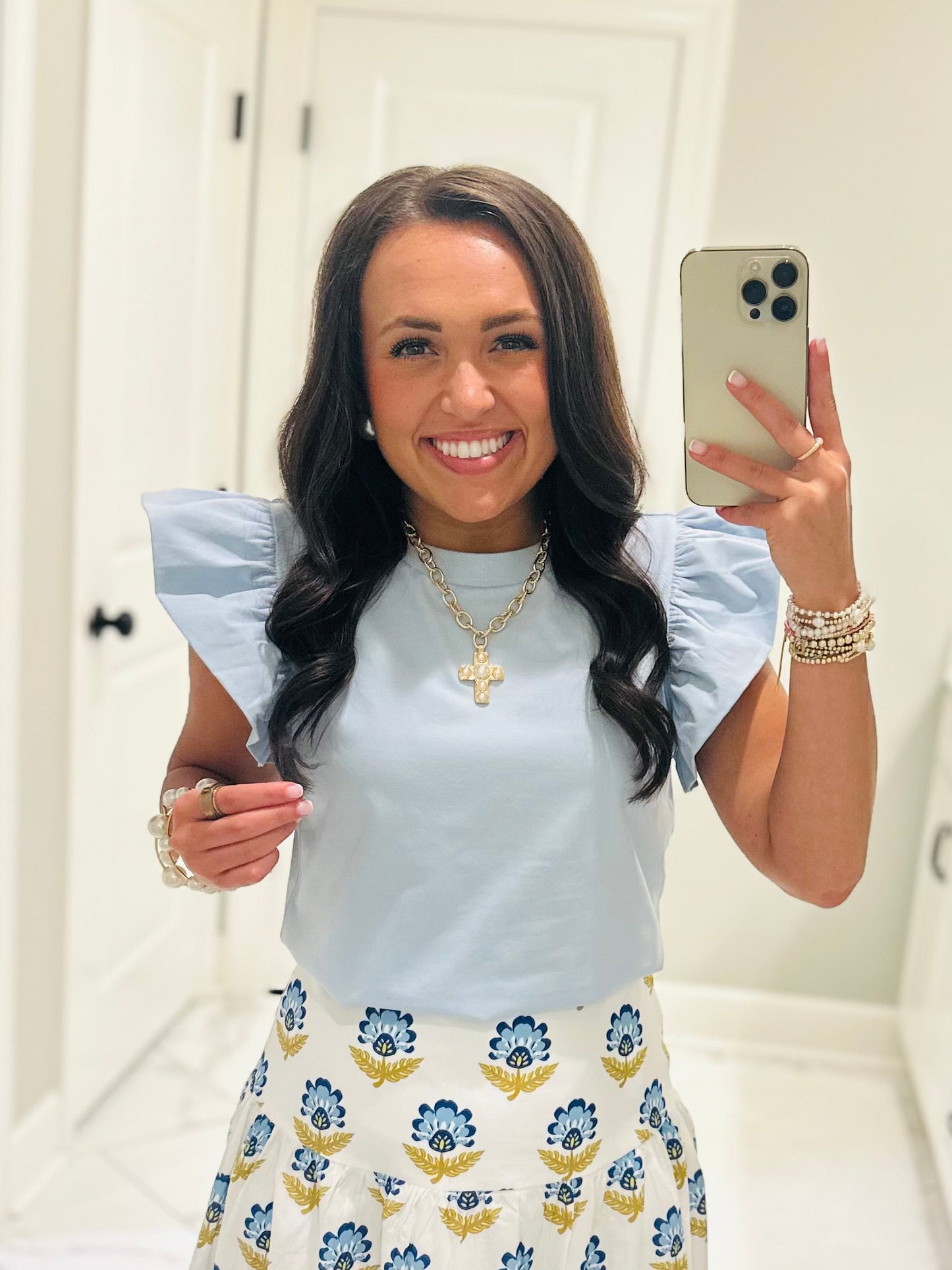 The Tillie Baby Blue Ruffled Sleeve Top