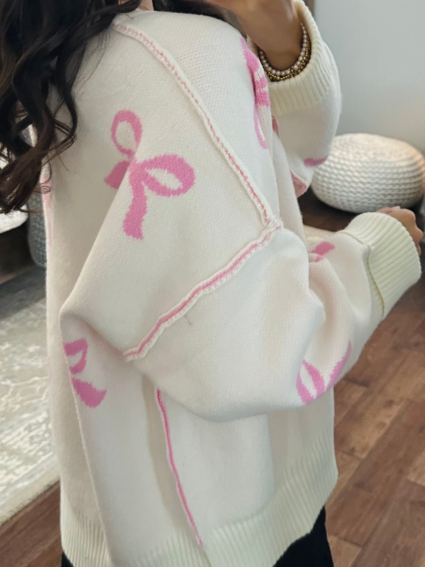 The Grace Pink + Cream Bow Sweater
