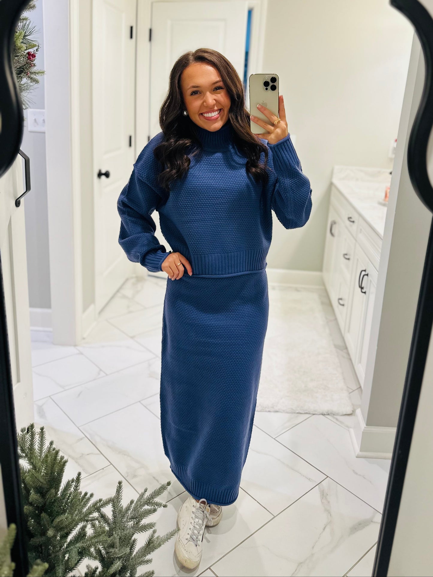 The Denver Dusty Blue Sweater & Skirt Set
