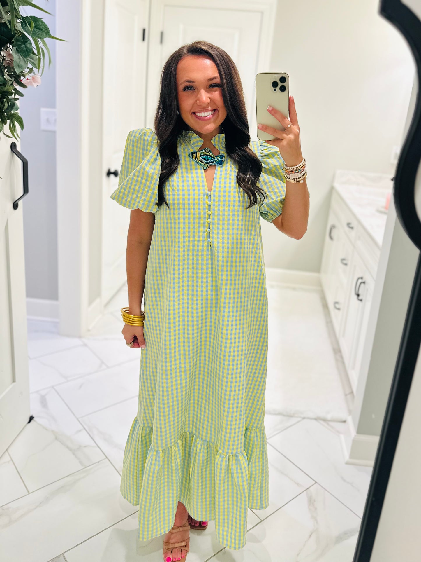 The Emilee Blue Gingham Midi Dress