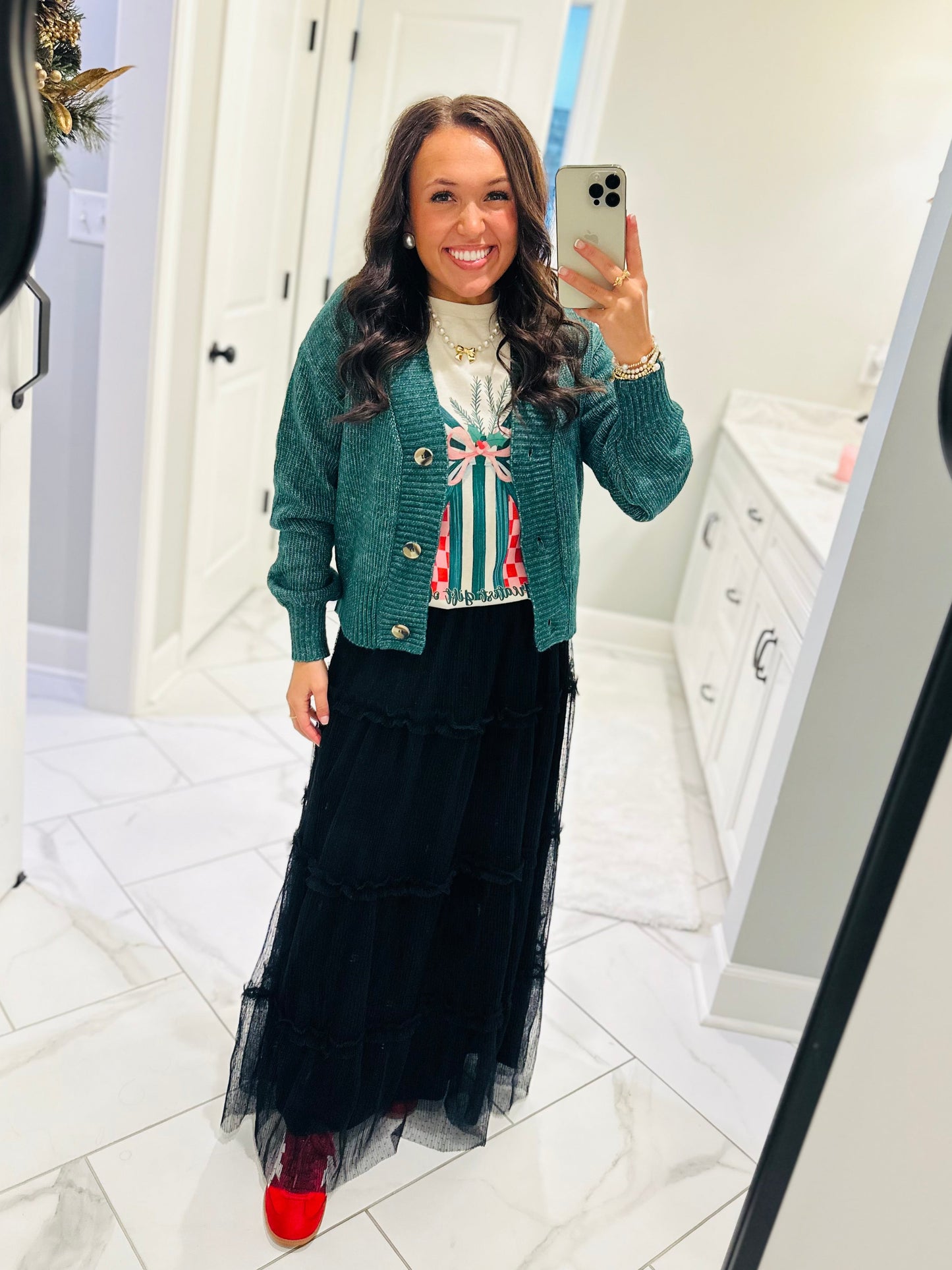 The Izzy Hunter Green Front Button Cardigan