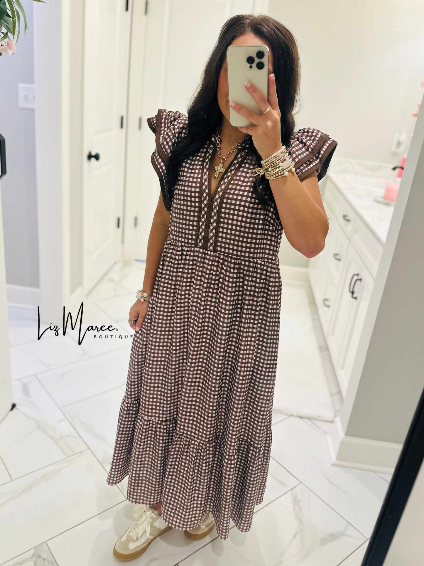 The Morganne Brown Gingham Midi Dress