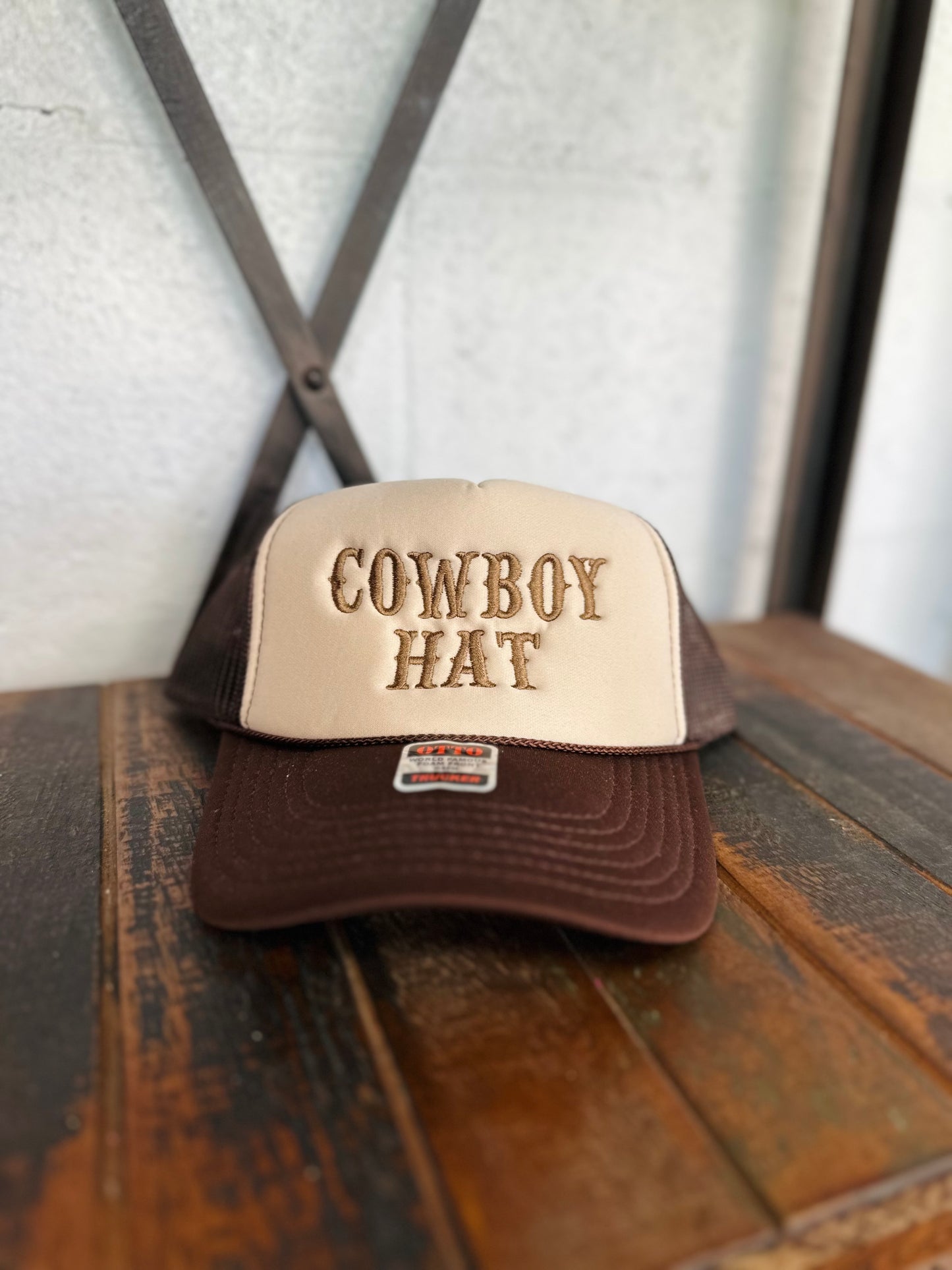 Brown Cowboy Hat Embroidered Trucker Hat