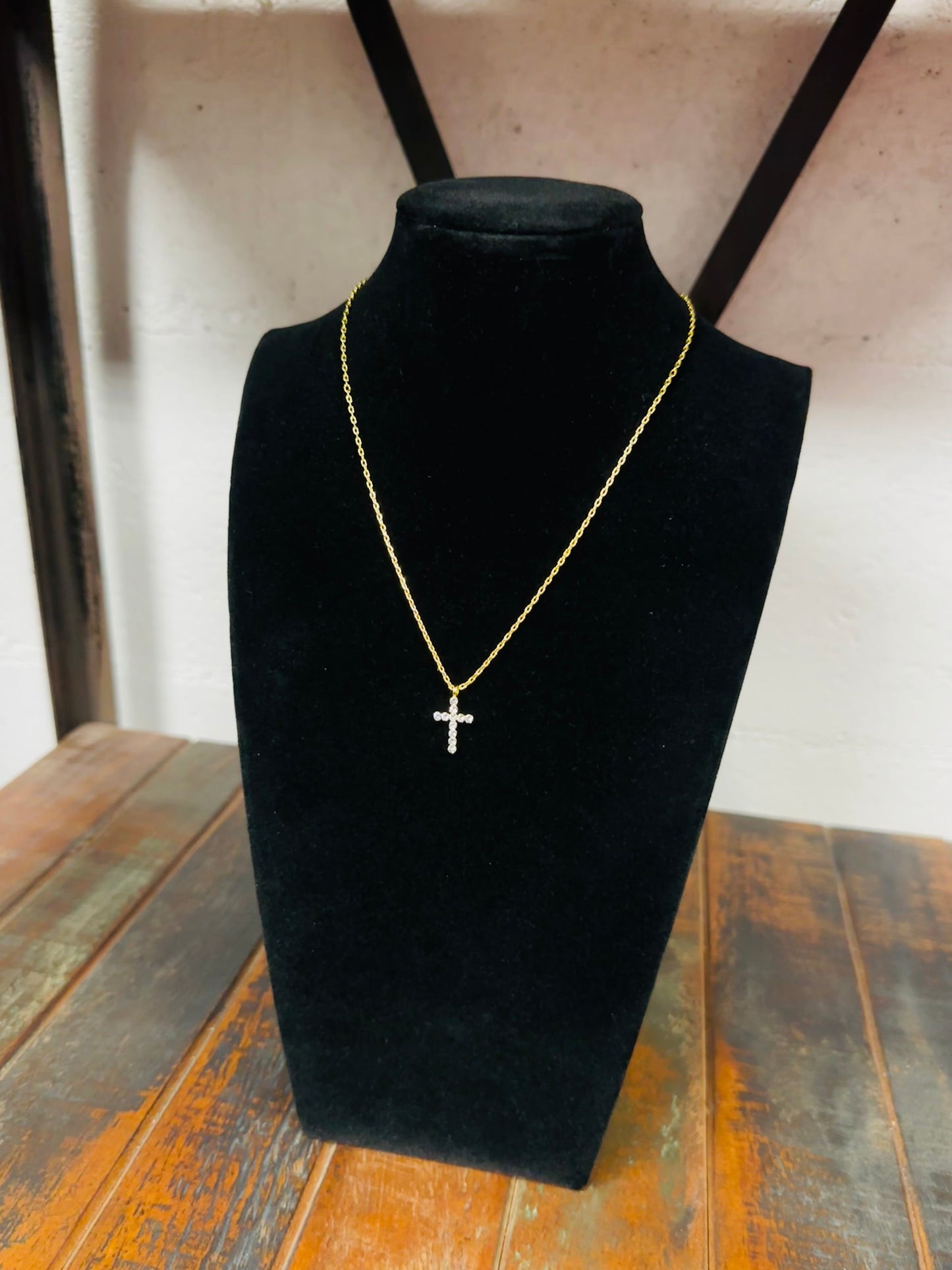 Gold + Faceted Crystal Cross Necklace