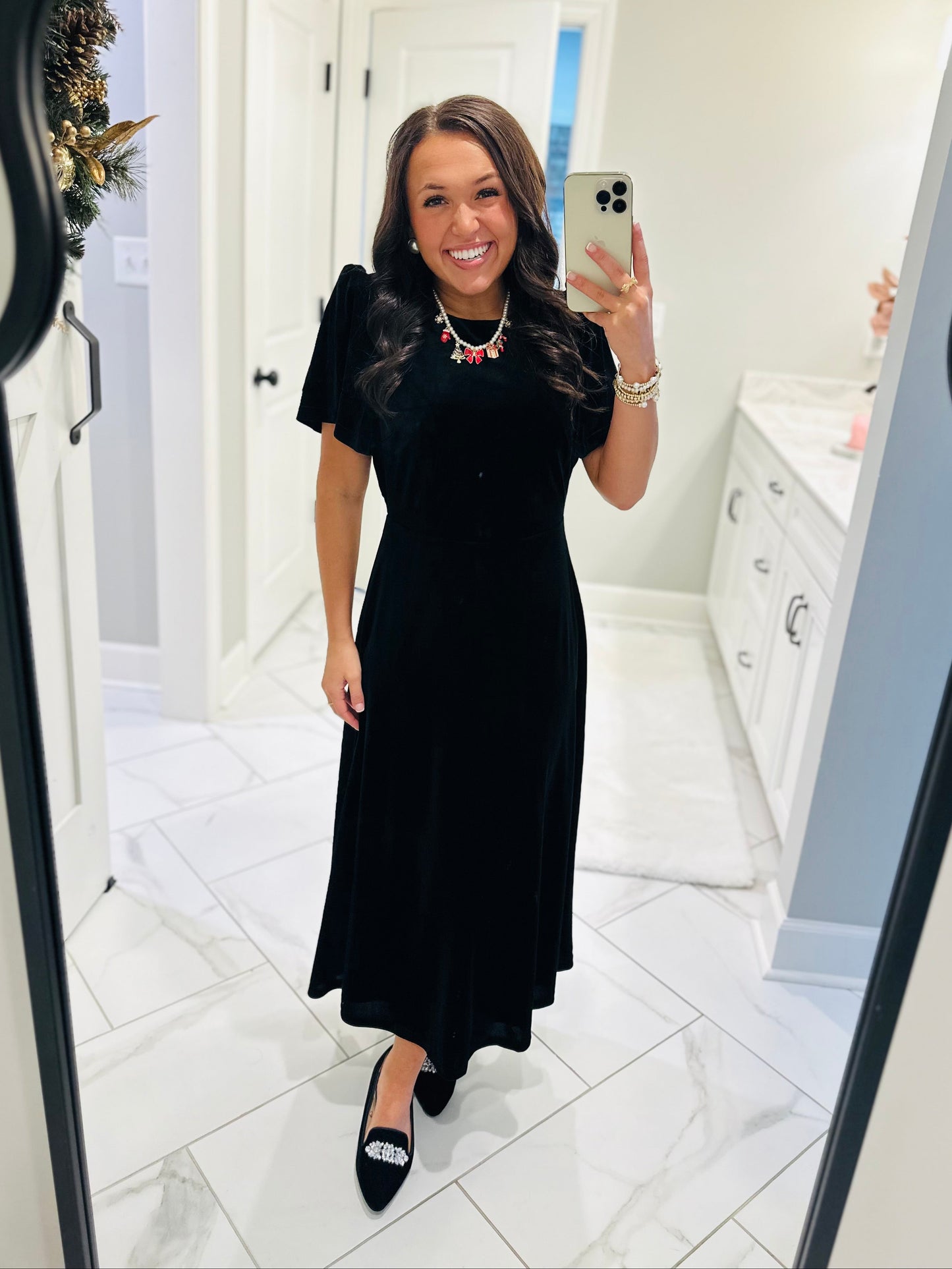 The Mary Black Velvet A-line Midi Dress