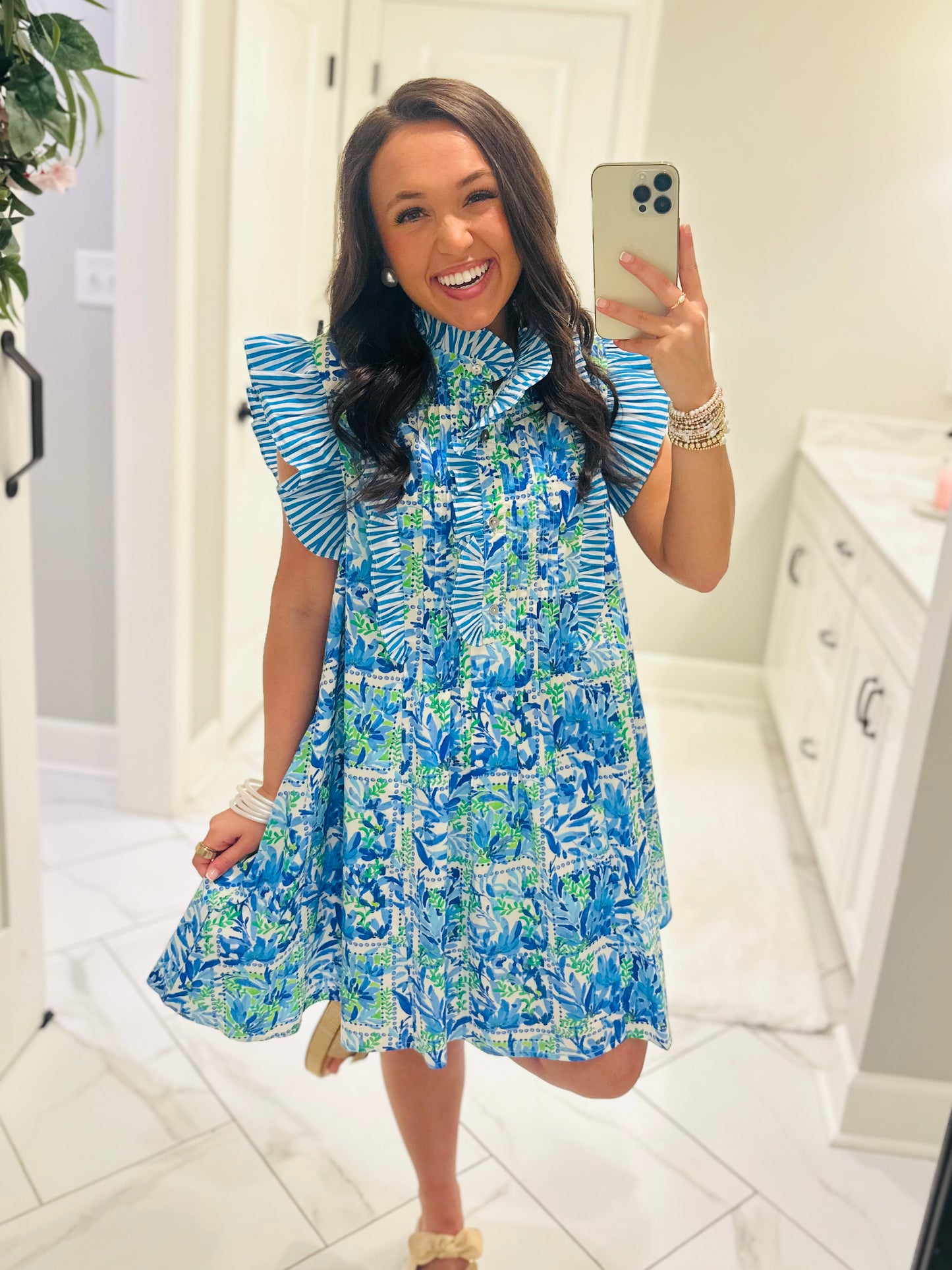 The Cali Blue Botanical Dress