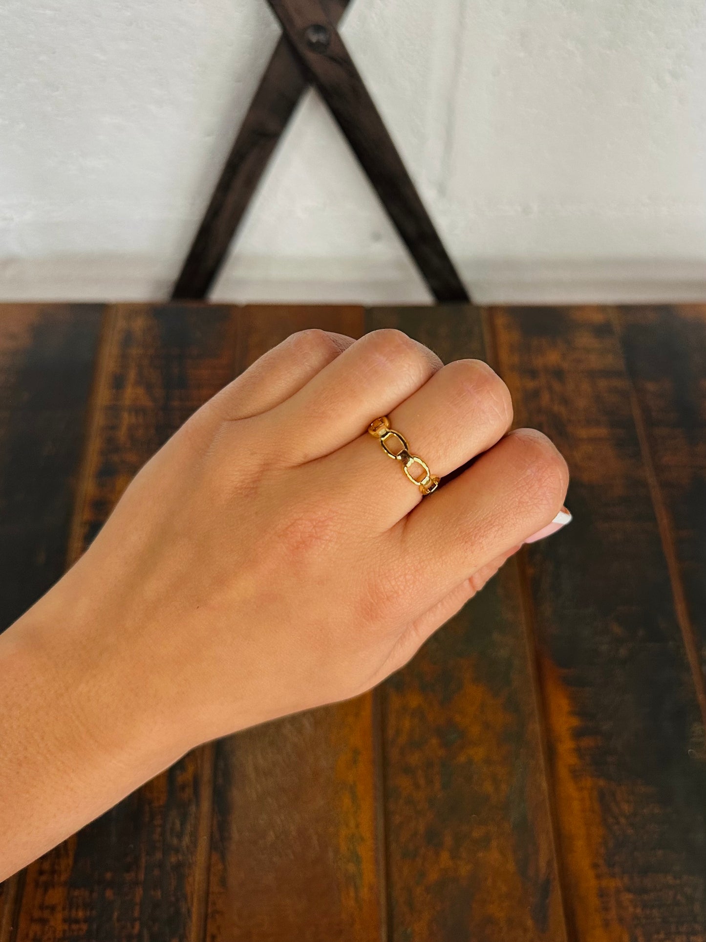 Gold Brass Chain Cuff Ring