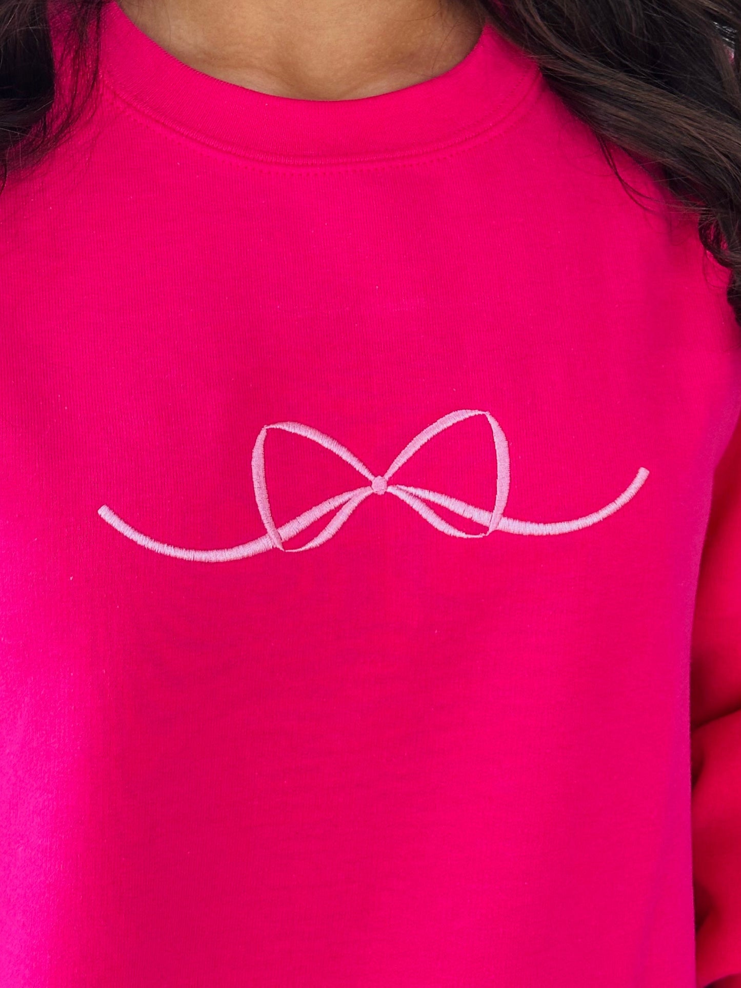 Pink Bow Embroidered Crewneck