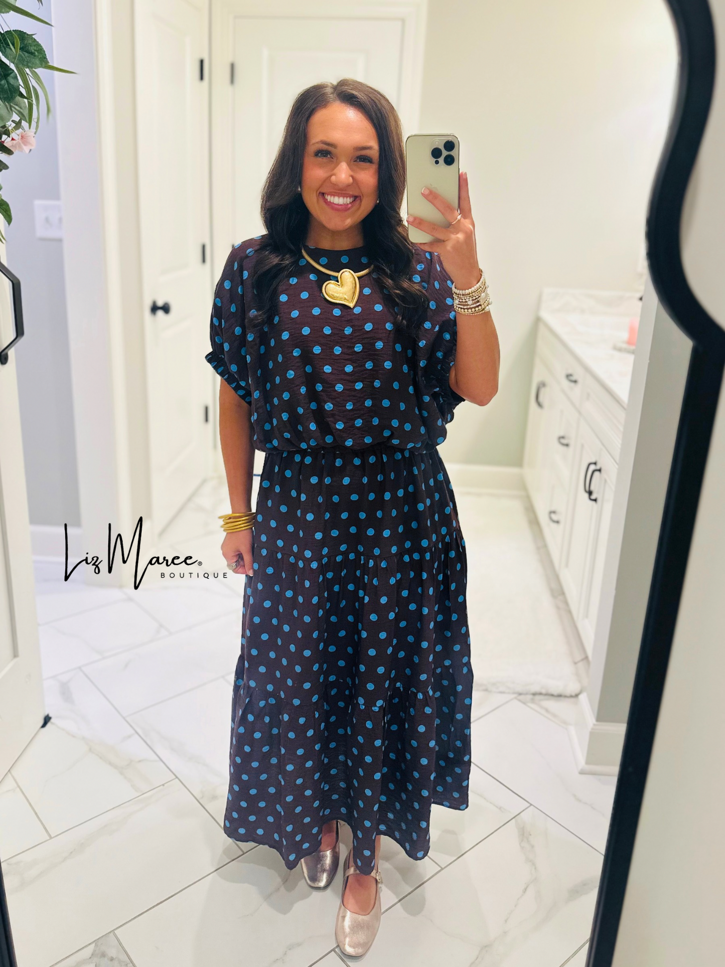 The Brinley Brown + Blue Polka Dot Top + Skirt Set