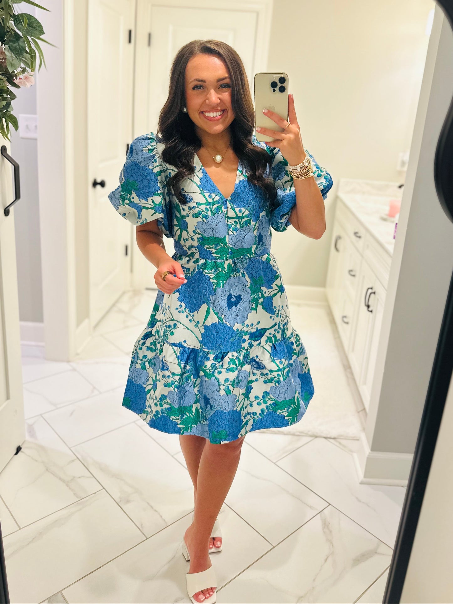 The Willa Blue Floral Jacquard Dress