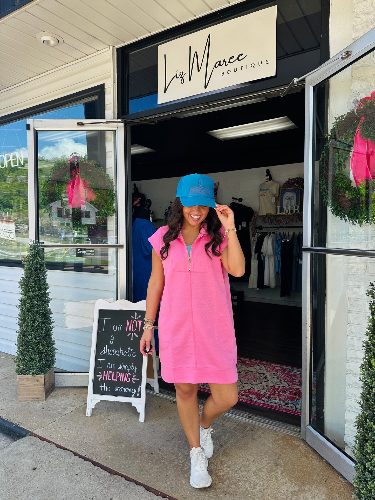 The Annie Bubblegum Pink Quarter Zip Dress