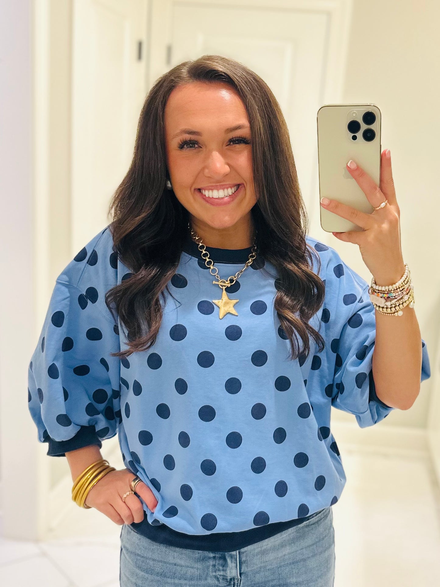 The Ainsley Blue Polka Dot Top