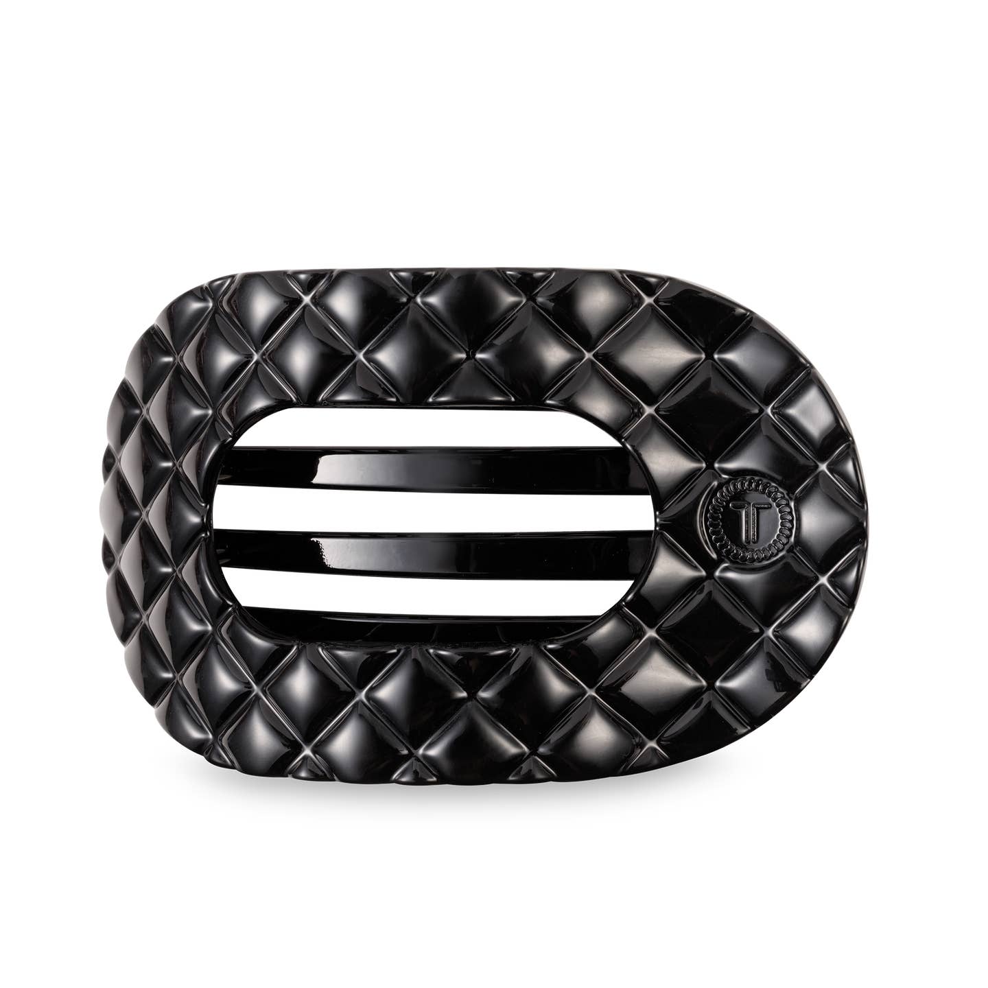Jet Black Quilted Round Flat Hair Clip