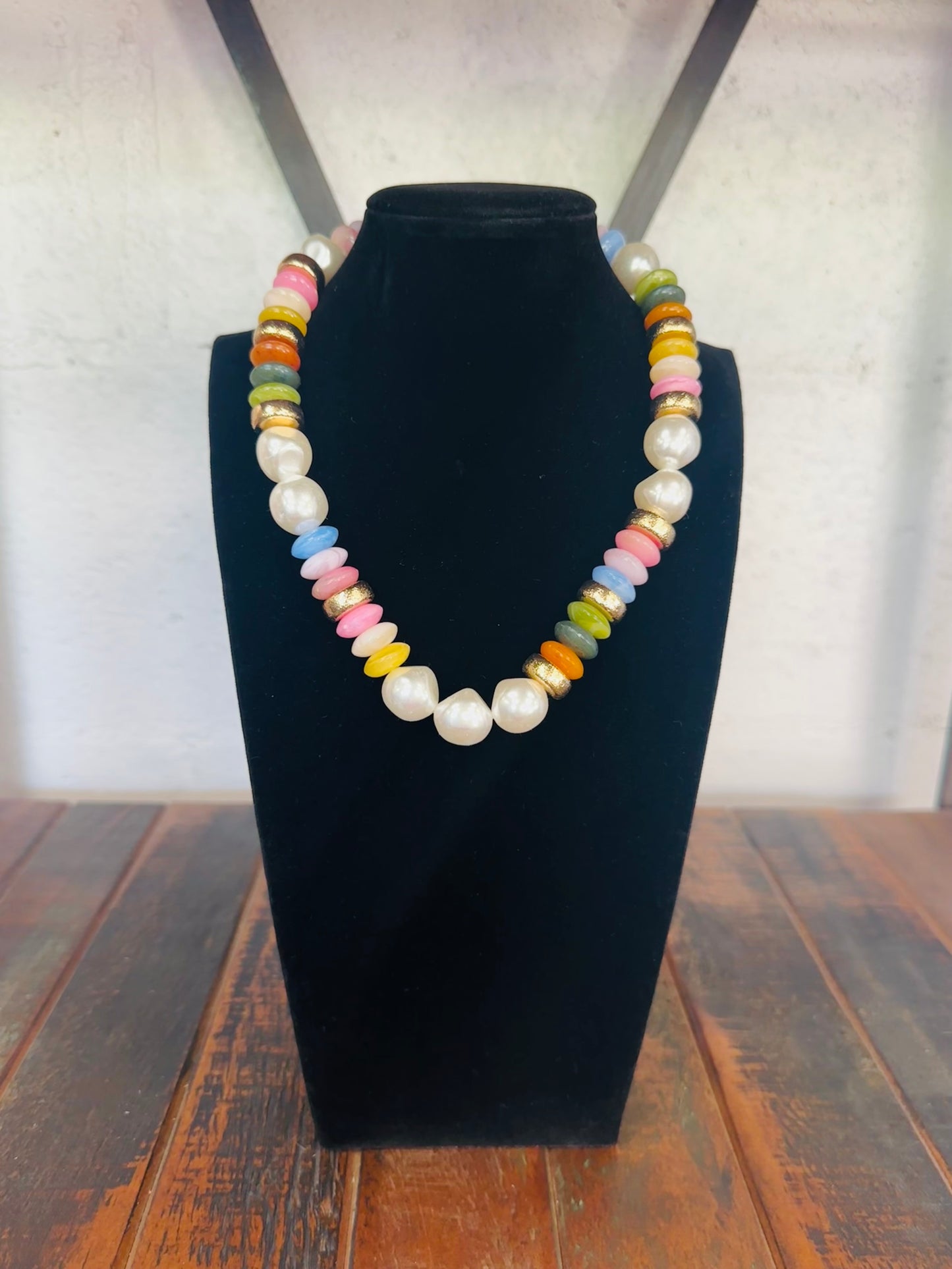 Multi + Gold Pearl Bead Necklace
