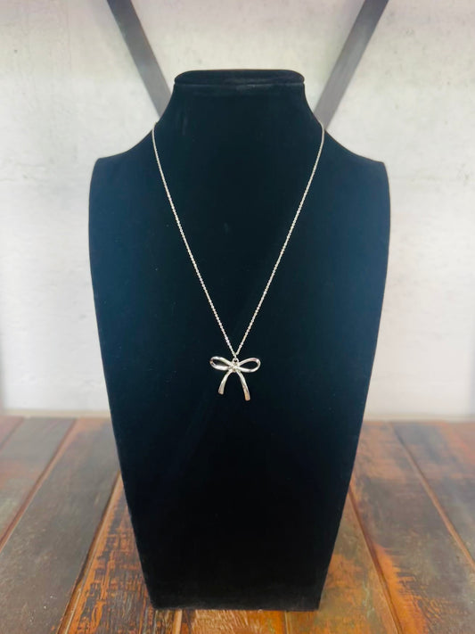Silver Bow Pendant Necklace