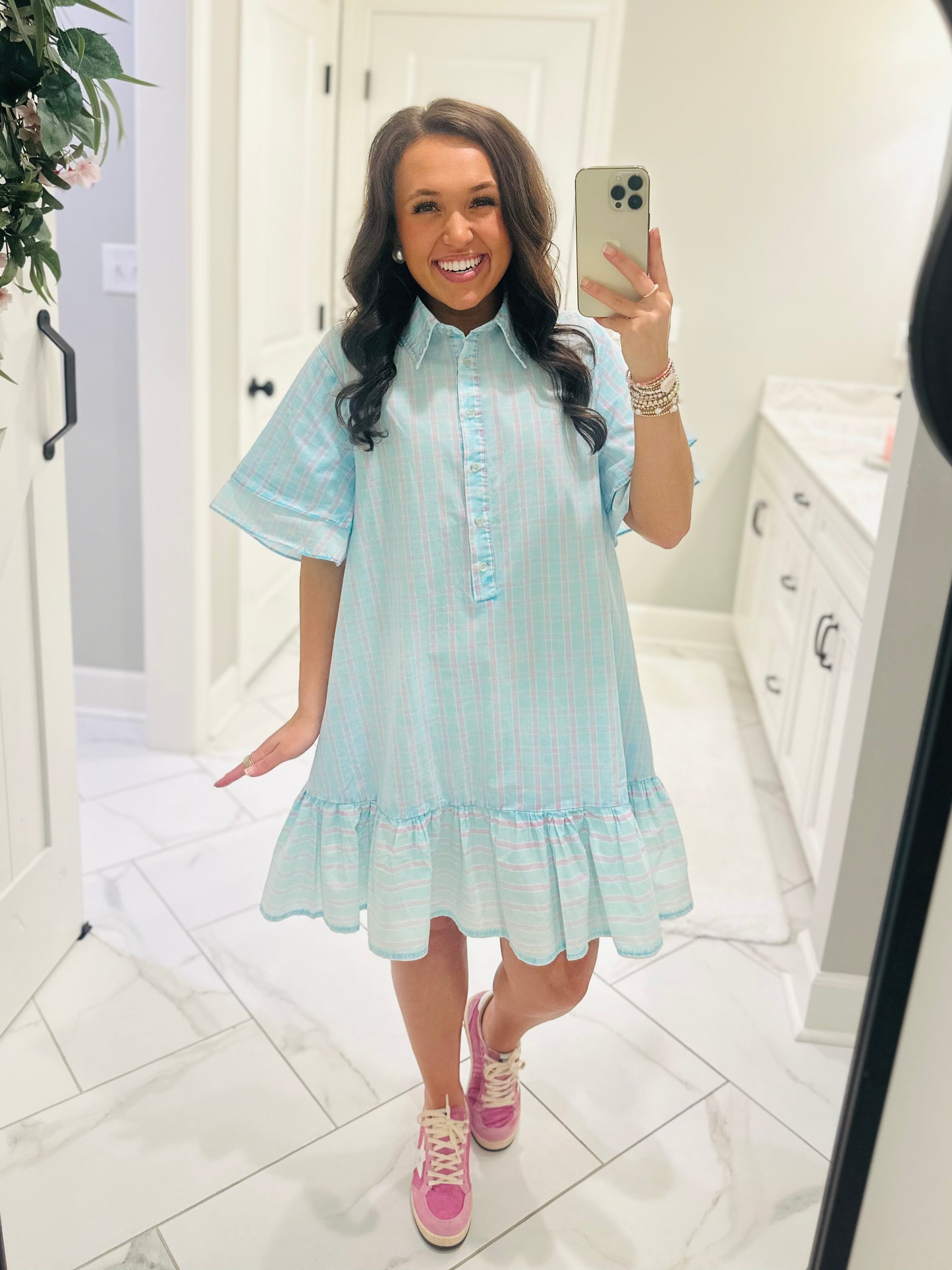The Laylin Blue Striped Mineral Washed Shirt Dress