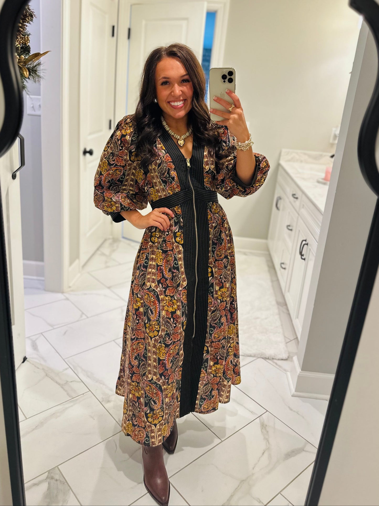 The Libby Black Floral Paisley Midi Dress