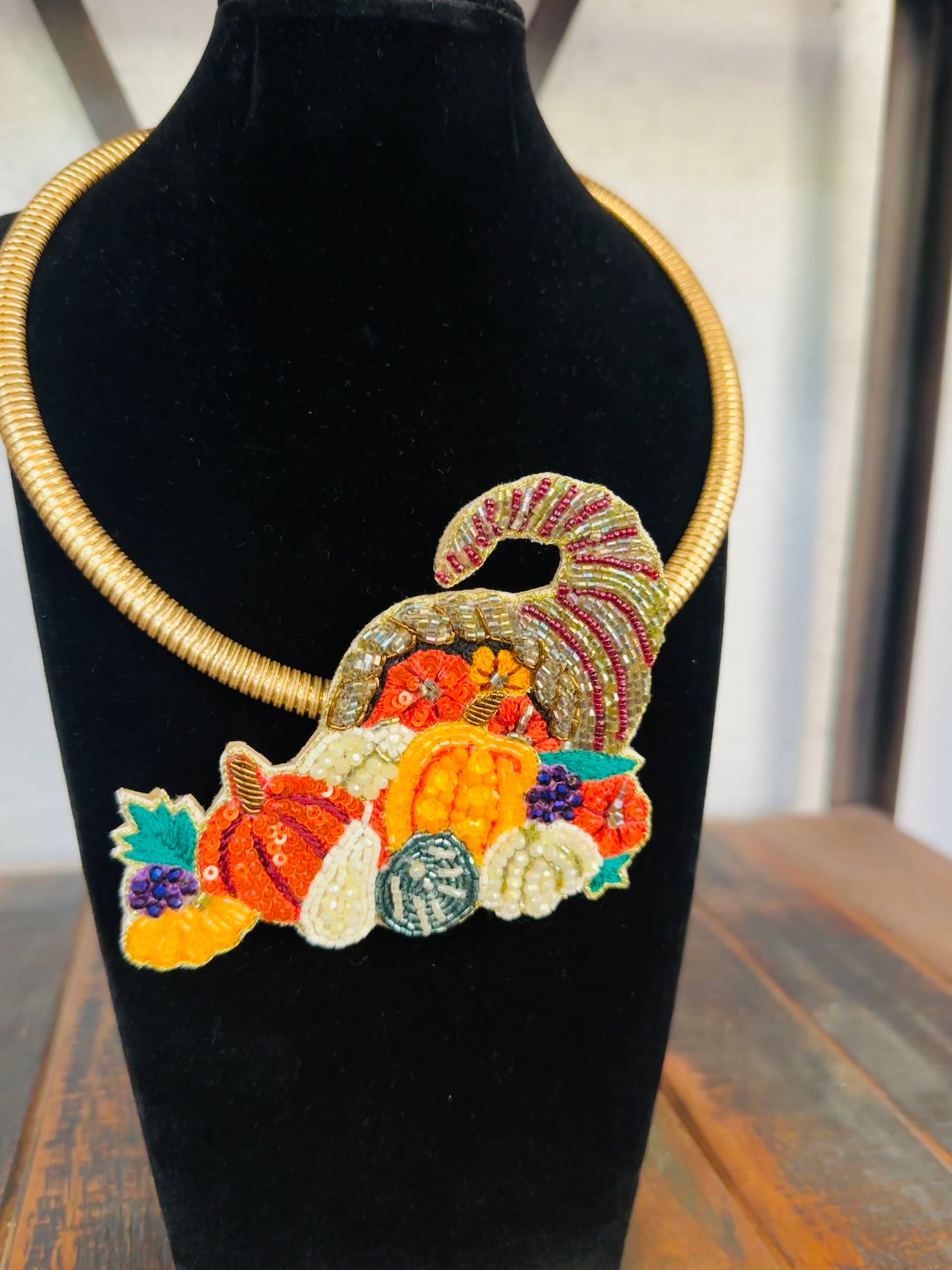 Fall Cornucopia Beaded Collar Necklace
