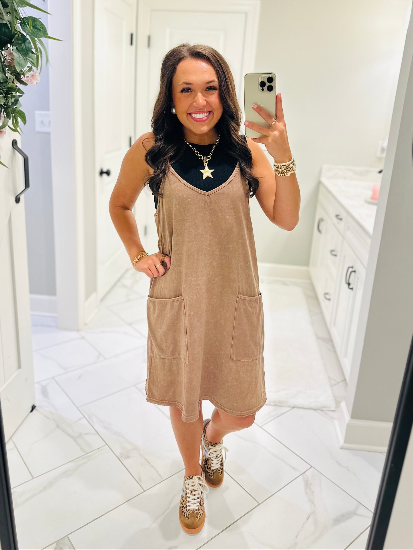 The Rhea Mineral Wash Tennis Dress - Latte