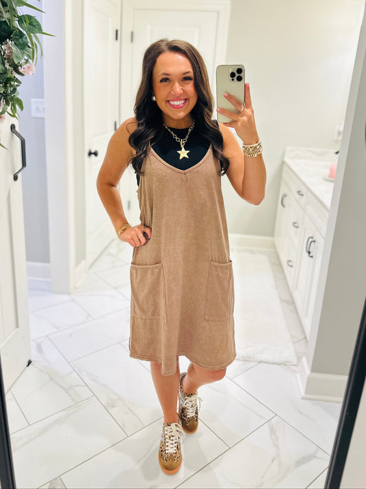 The Rhea Mineral Wash Tennis Dress - Latte