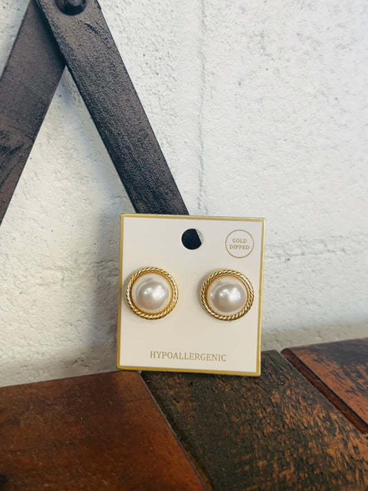 Pearl Framed Gold Dome Earrings