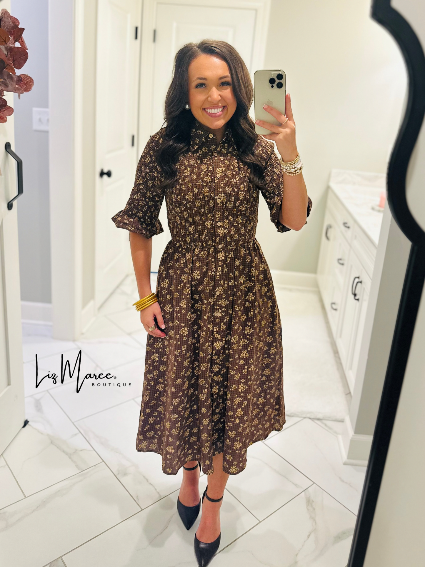 The Lara Mocha Brown Floral Midi Dress