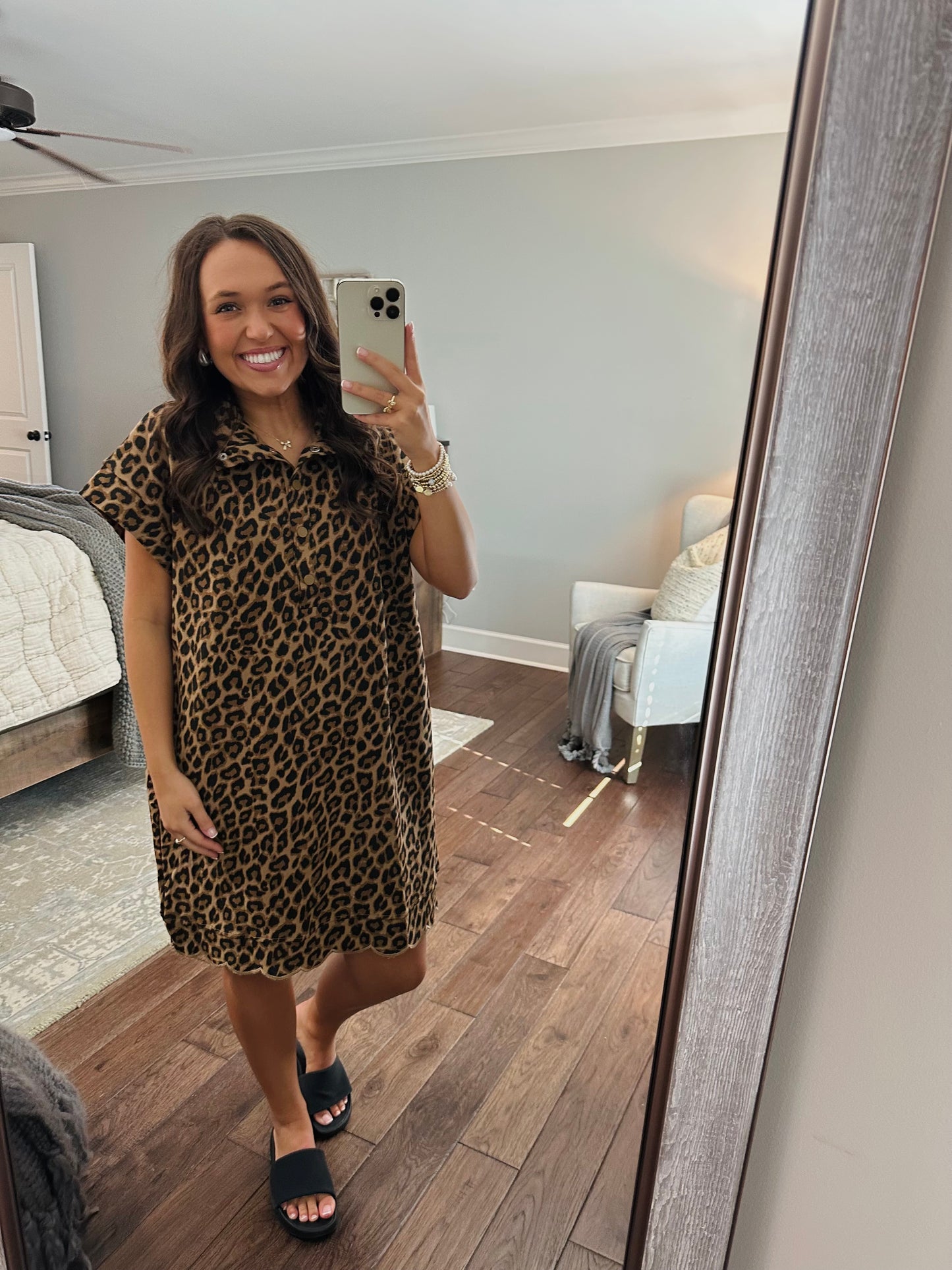 The Miah Leopard Scalloped Dress
