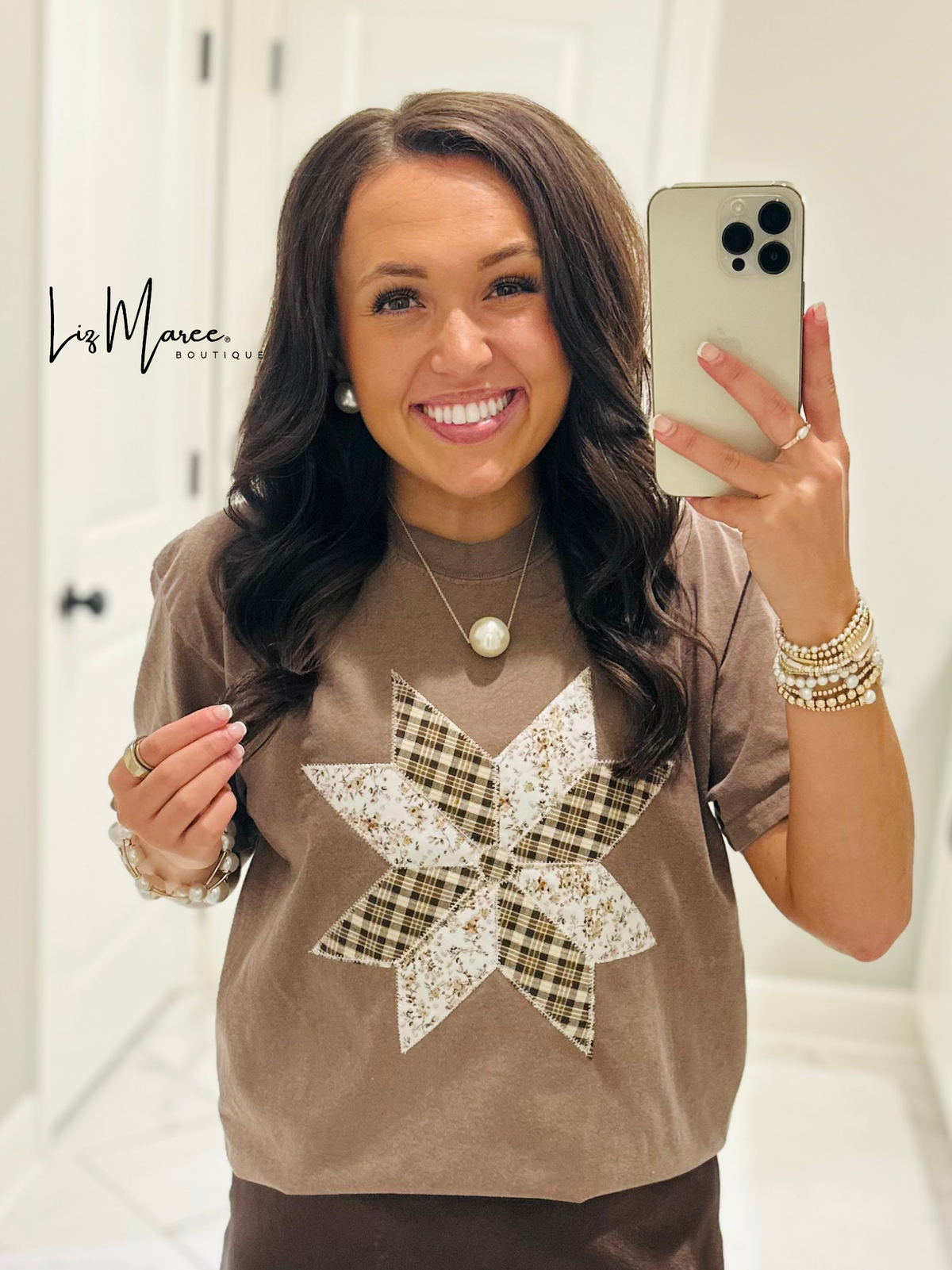 The Brown Quilted Star Embroidered Tee