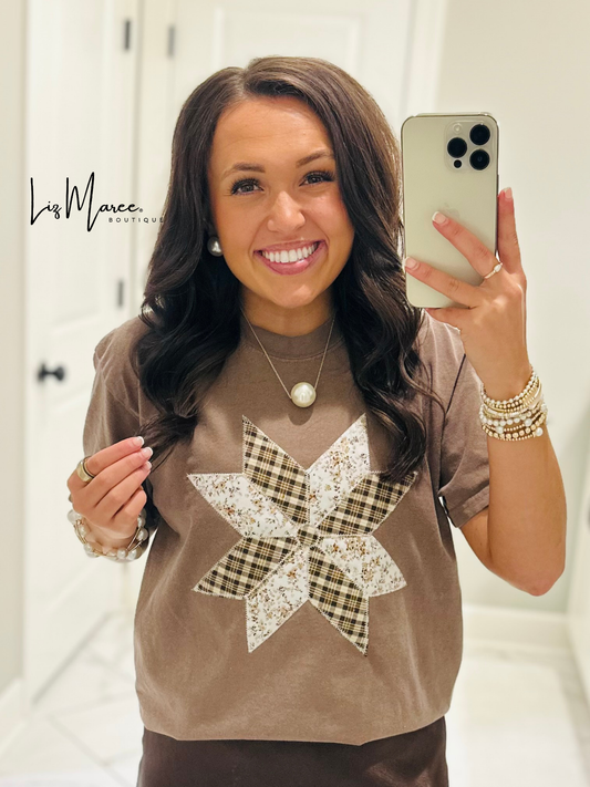 The Brown Quilted Star Embroidered Tee