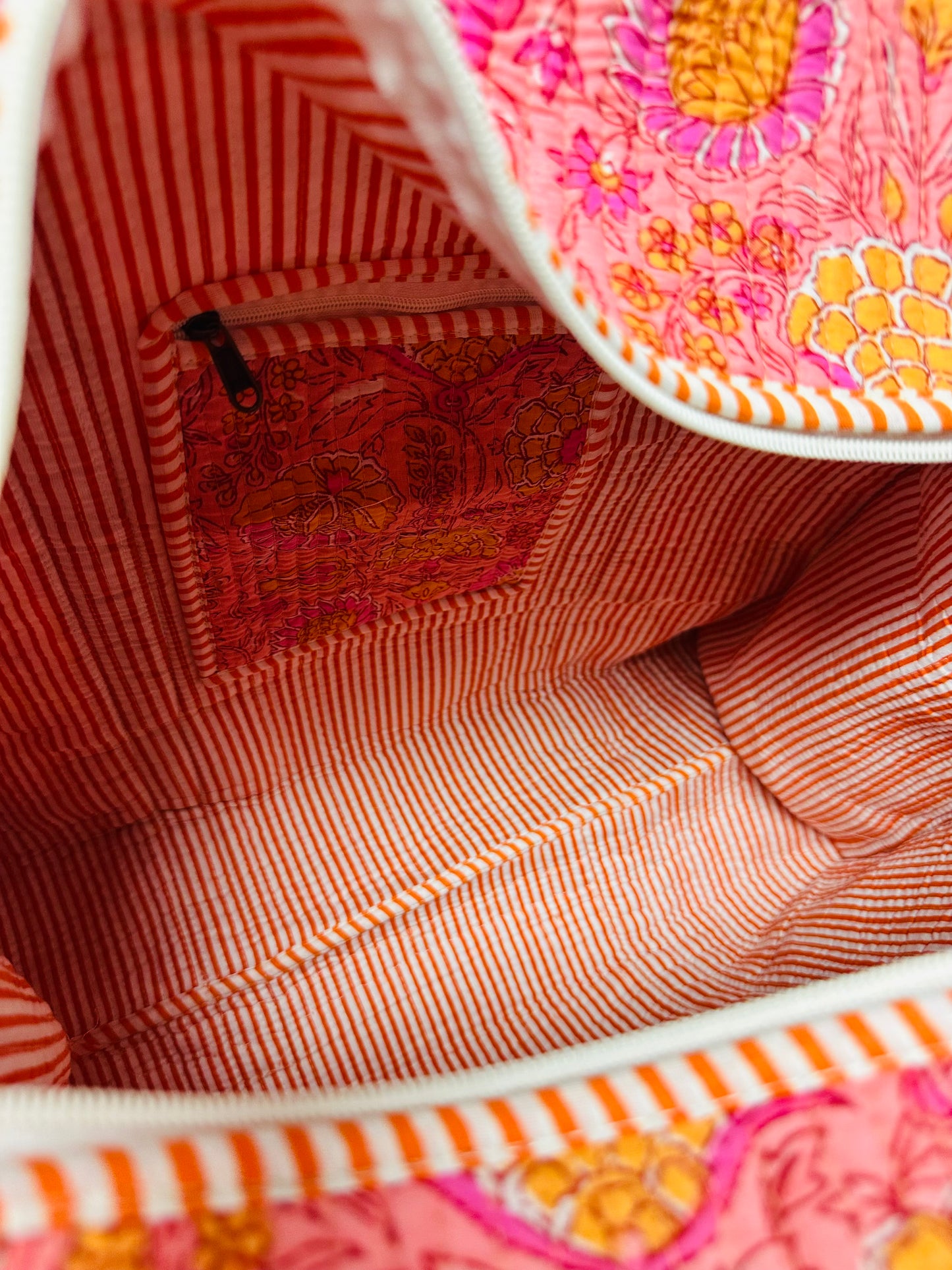 The Orange Oasis Floral Quilted Tote Bag