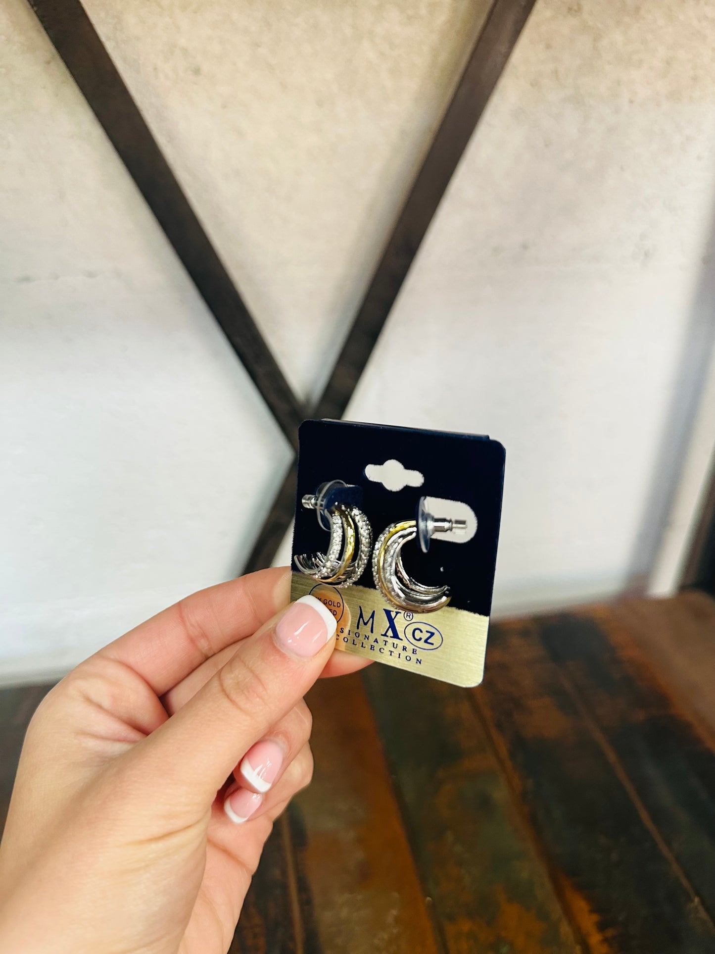 Two Tone 14k Gold Plated Hoop Earring