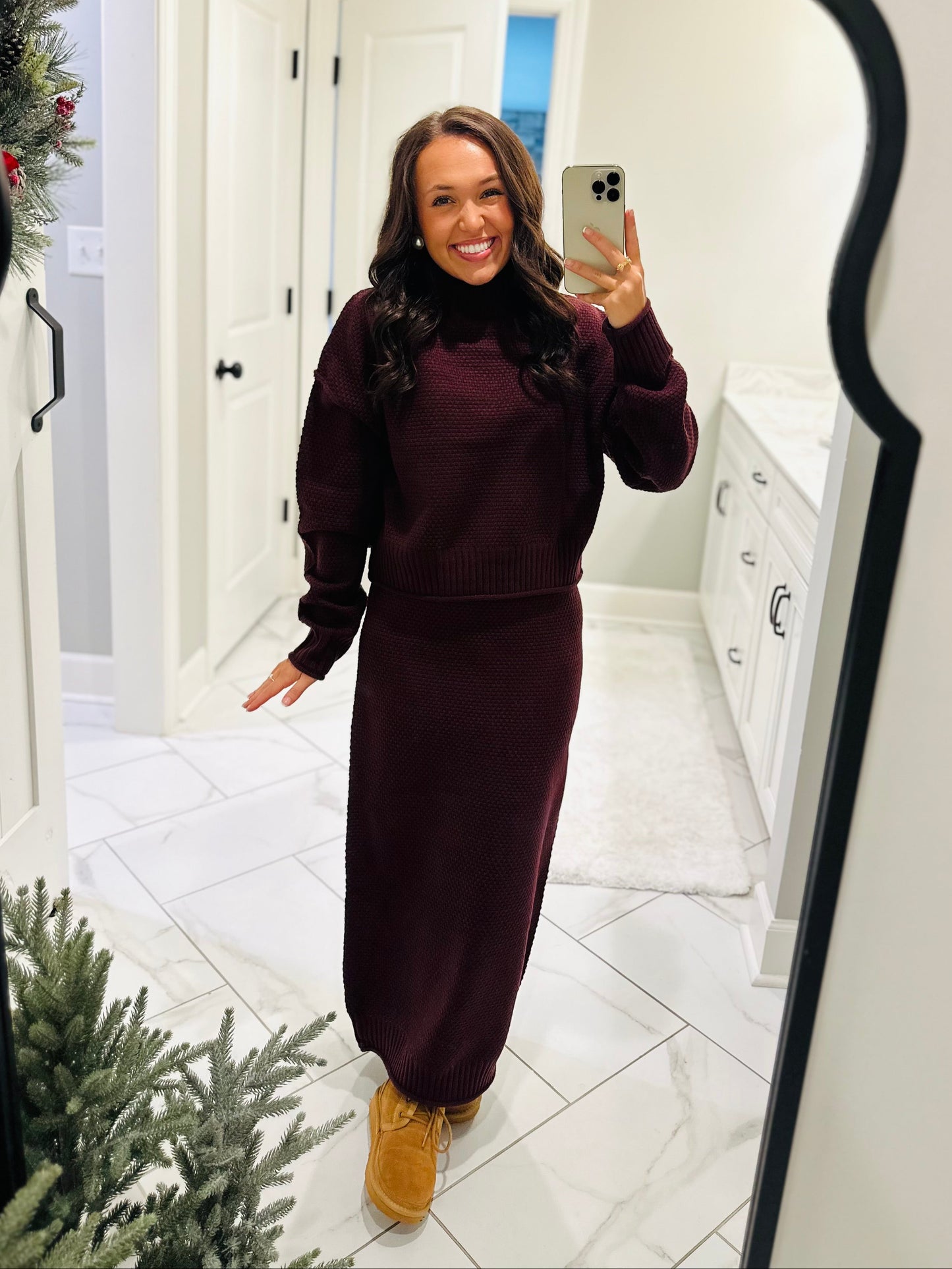 The Denver Maroon Sweater & Skirt Set