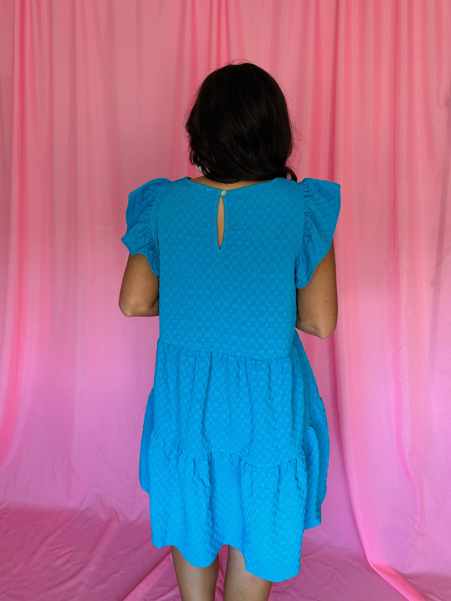 The Kodi Bright Blue Textured Tiered Swing Dress