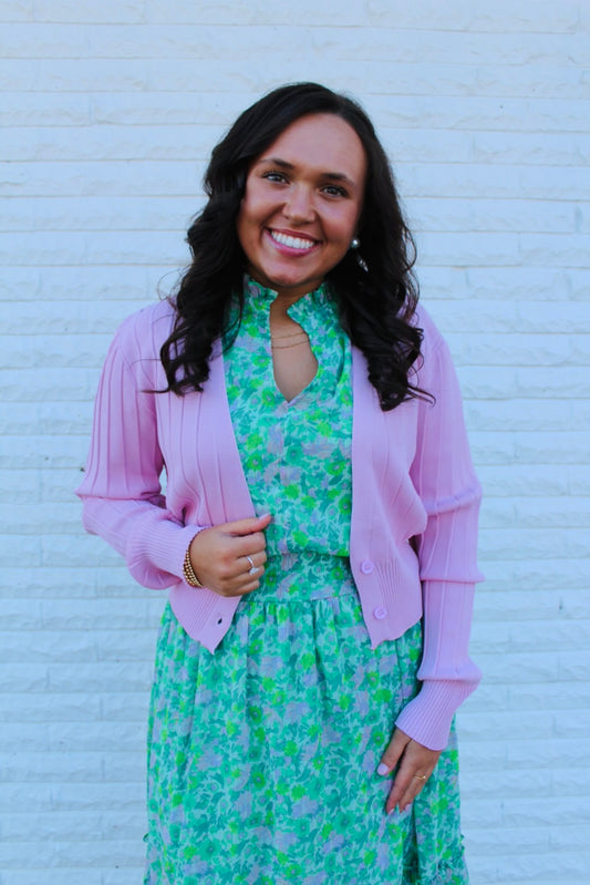 Pastel Pink Ribbed Button Cardigan