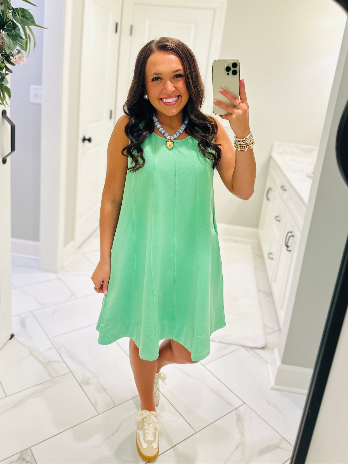 The Lula Lime Green Sleeveless Washed Swing Dress