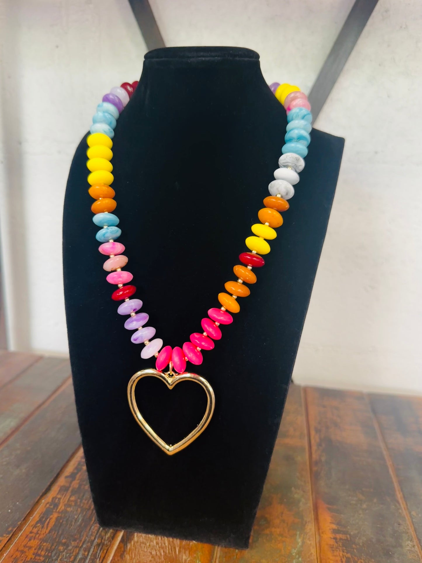 Mutli Marble Bead Heart Pendant Necklace