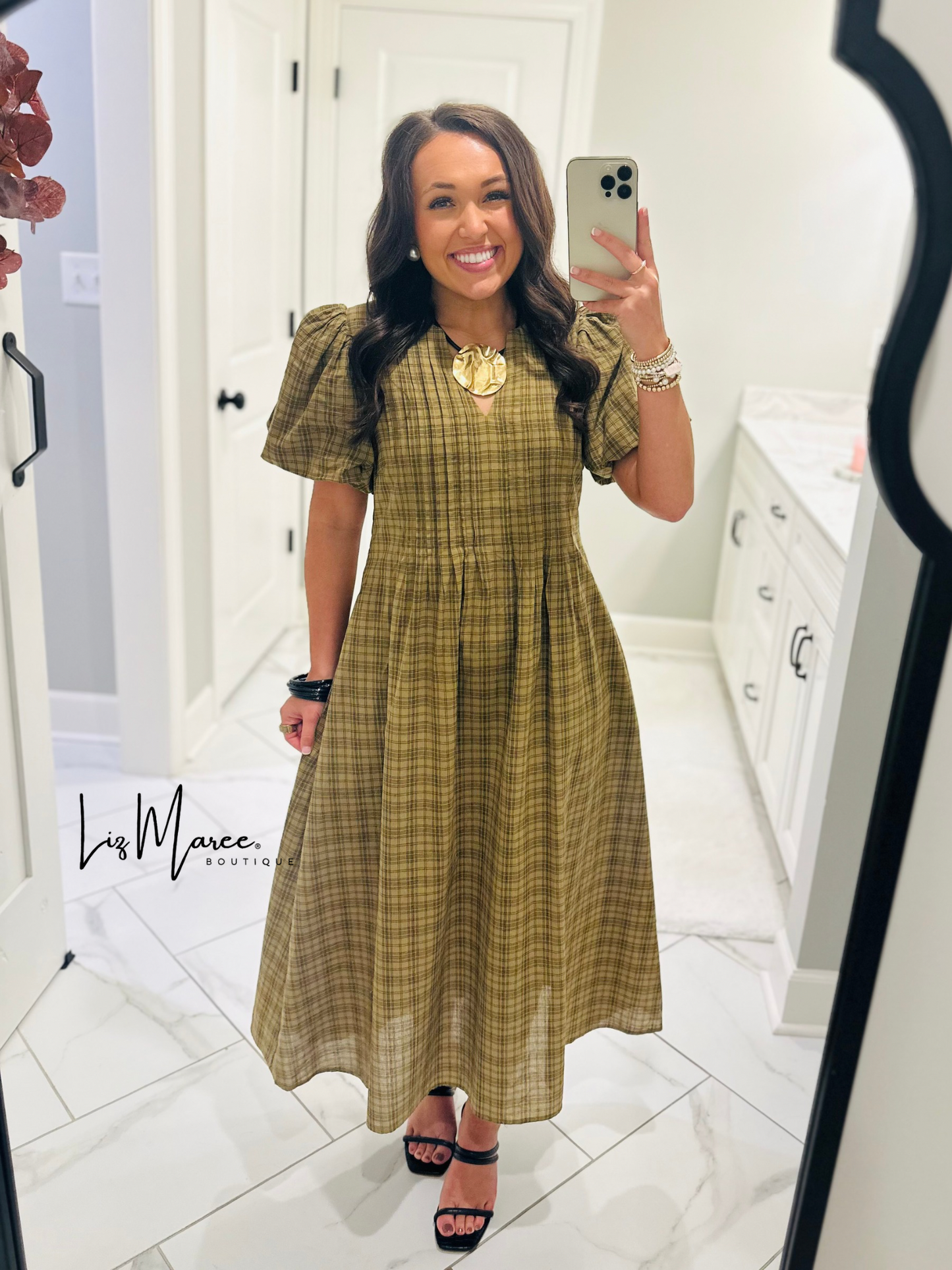 The Sawyer Olive Plaid Midi Dress