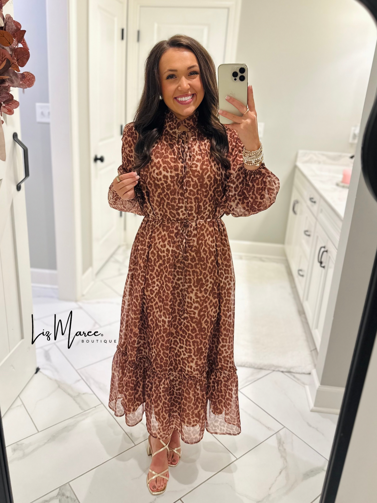 The Maple Rust Leopard Tiered Midi Dress