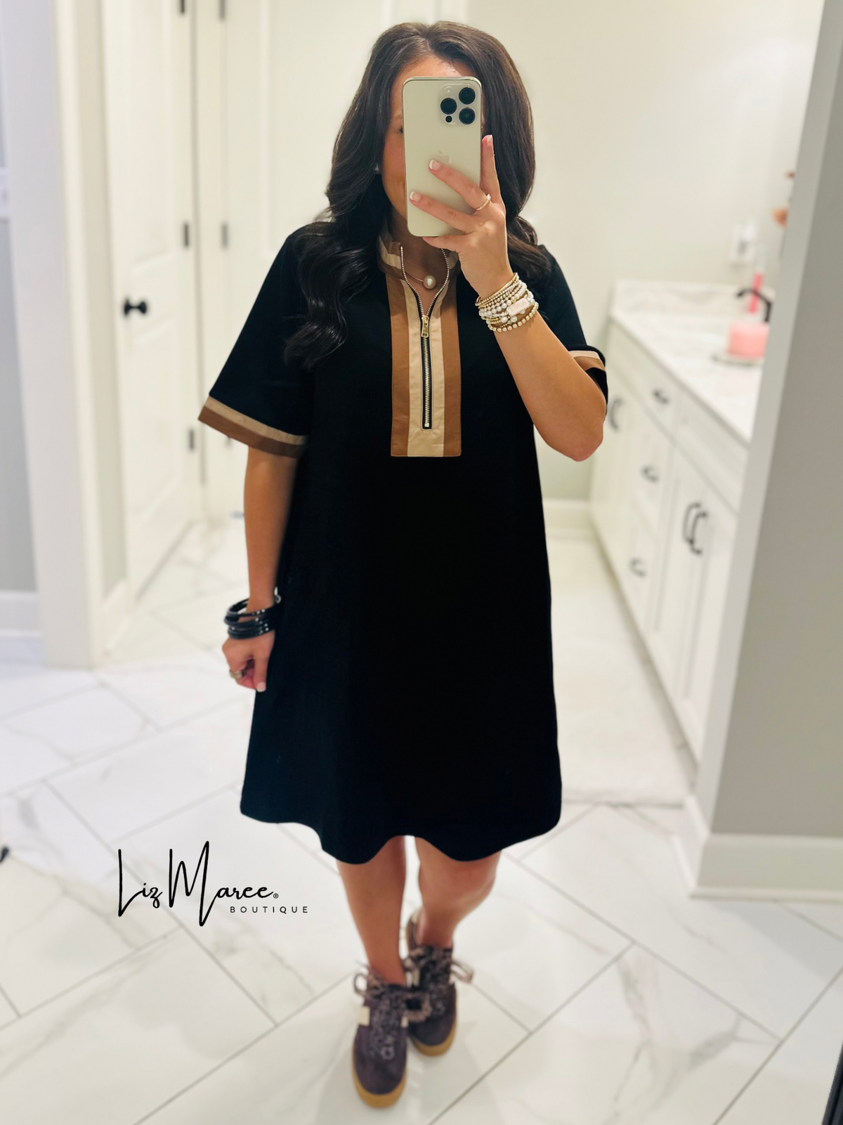 The Beverly Black Quarter Zip Dress
