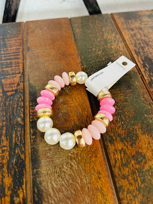 Pink + Gold Pearl Bead Bracelet