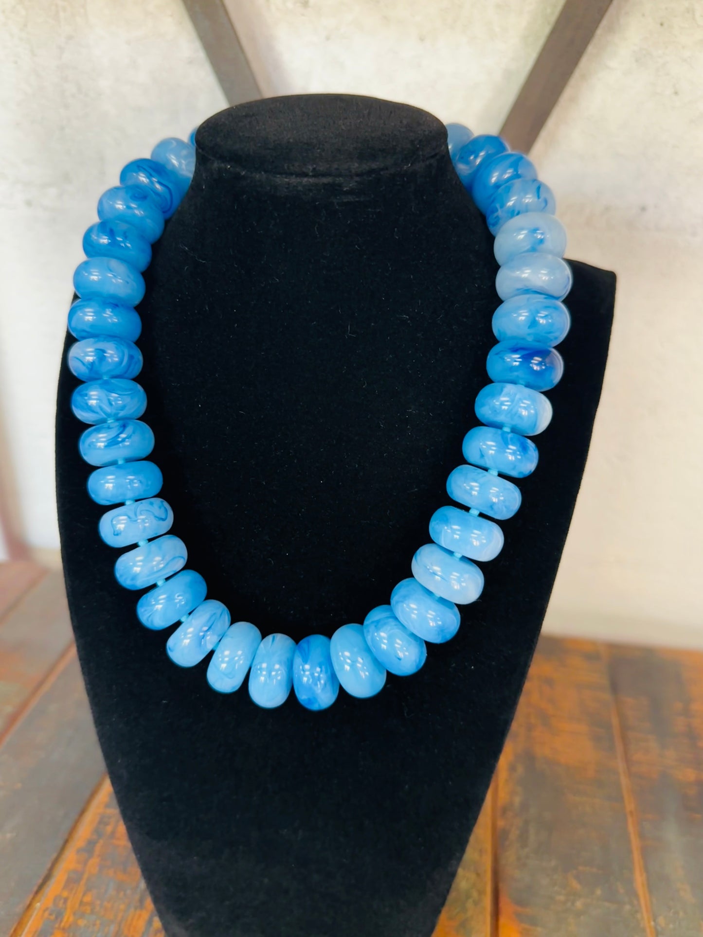 Blue Chunky Marble Bead Necklace