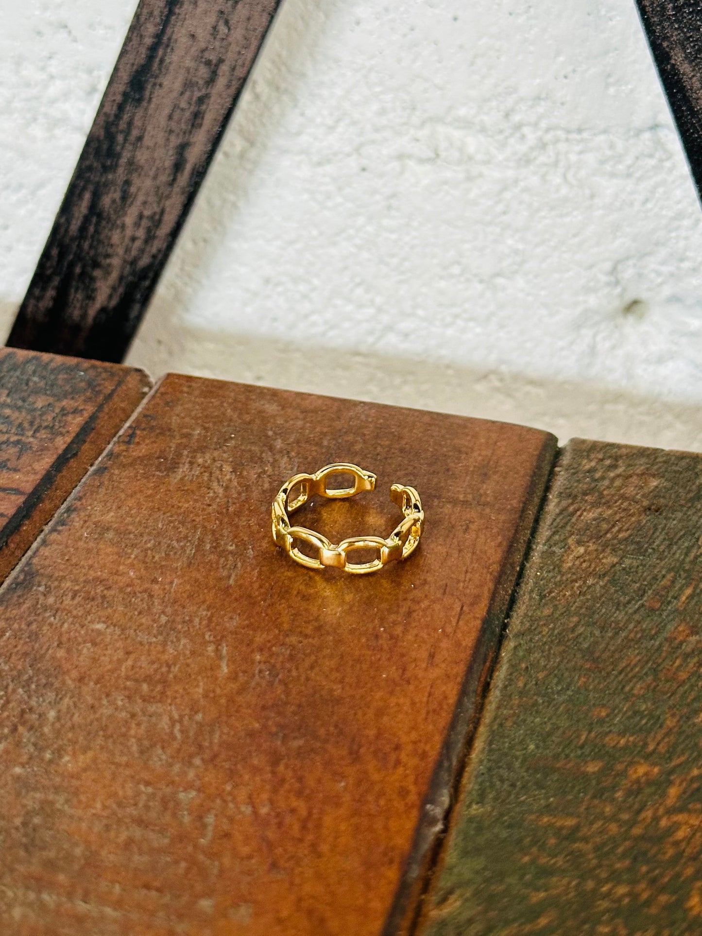 Gold Brass Chain Cuff Ring
